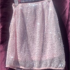 PrettyLittleThing Pink Sequin Mesh Mini Skirt – Sparkly Party Skirt (Size 4)